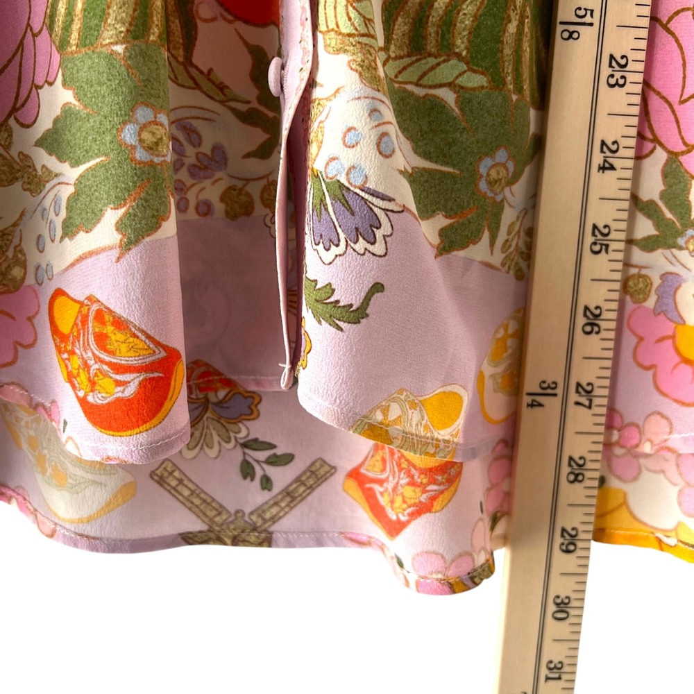 Camilla Kiss & Tell Curved Collar Blouse M Silk Crystal Floral Blouson Sleeve - Picture 7 of 11